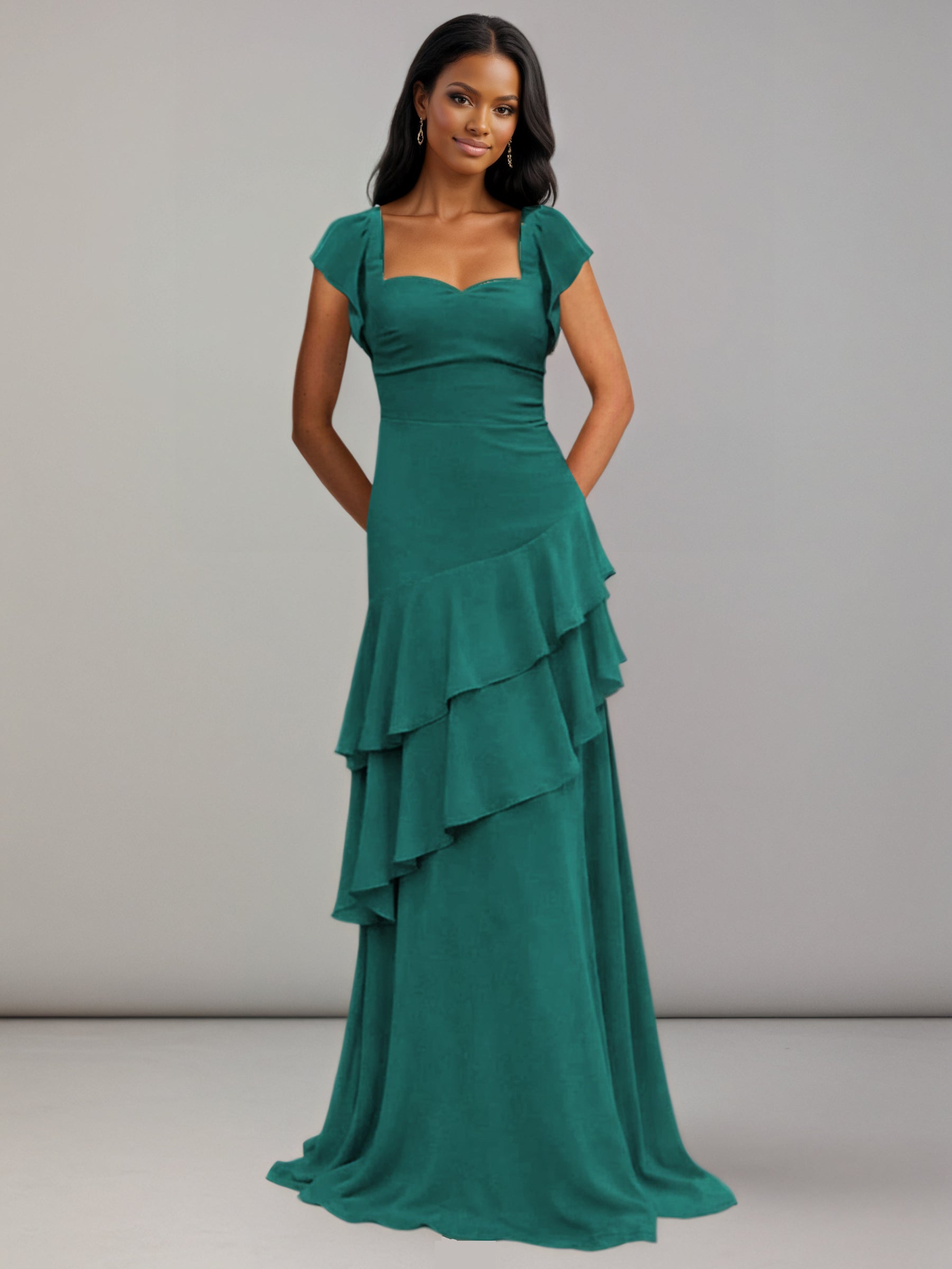 Serenae A-Line Square Neck Ruffles Tiered Bridesmaid Dresses