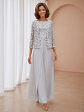 Serina Delicate Three Pieces Lace Sequins Chiffon Mother of the Bride Pantsuit