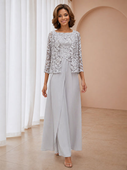 Serina Delicate Three Pieces Lace Sequins Chiffon Mother of the Bride Pantsuit