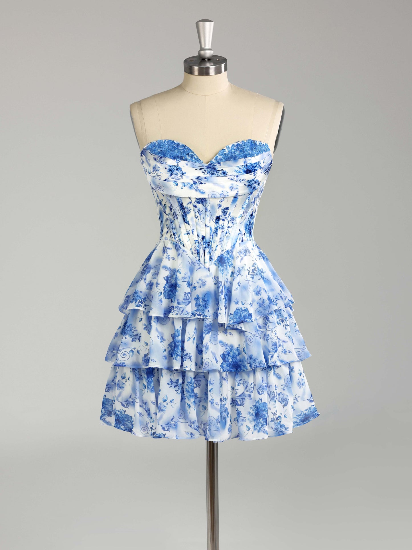 Sienna A-Line Strapless Floral Mini Homecoming Dresses