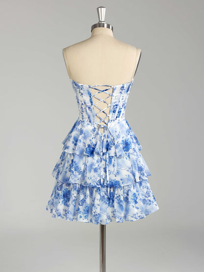 Sienna A-Line Strapless Floral Mini Homecoming Dresses