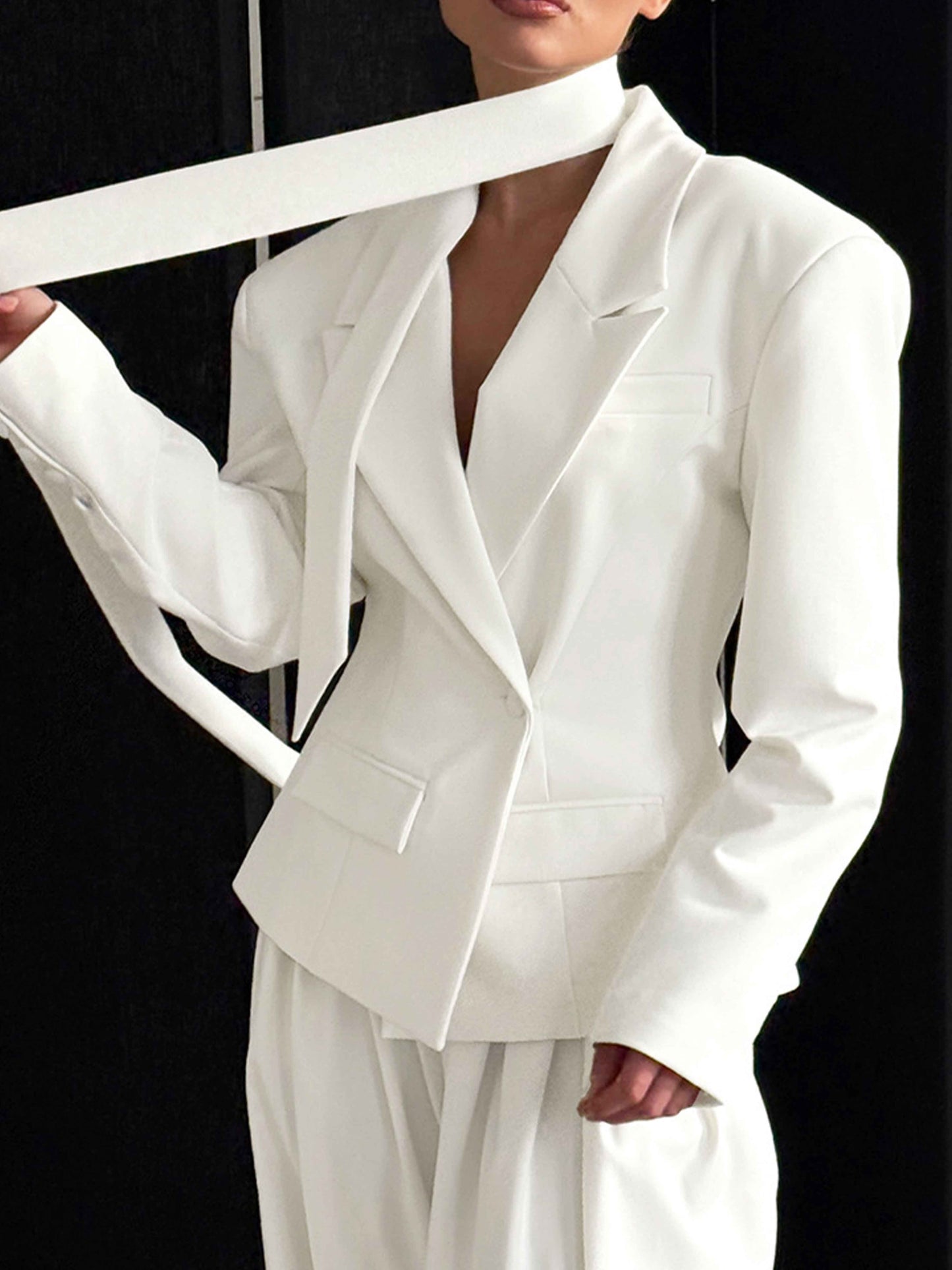 Slim Fit Women's One Button Suit Jacket with Decorative Tape