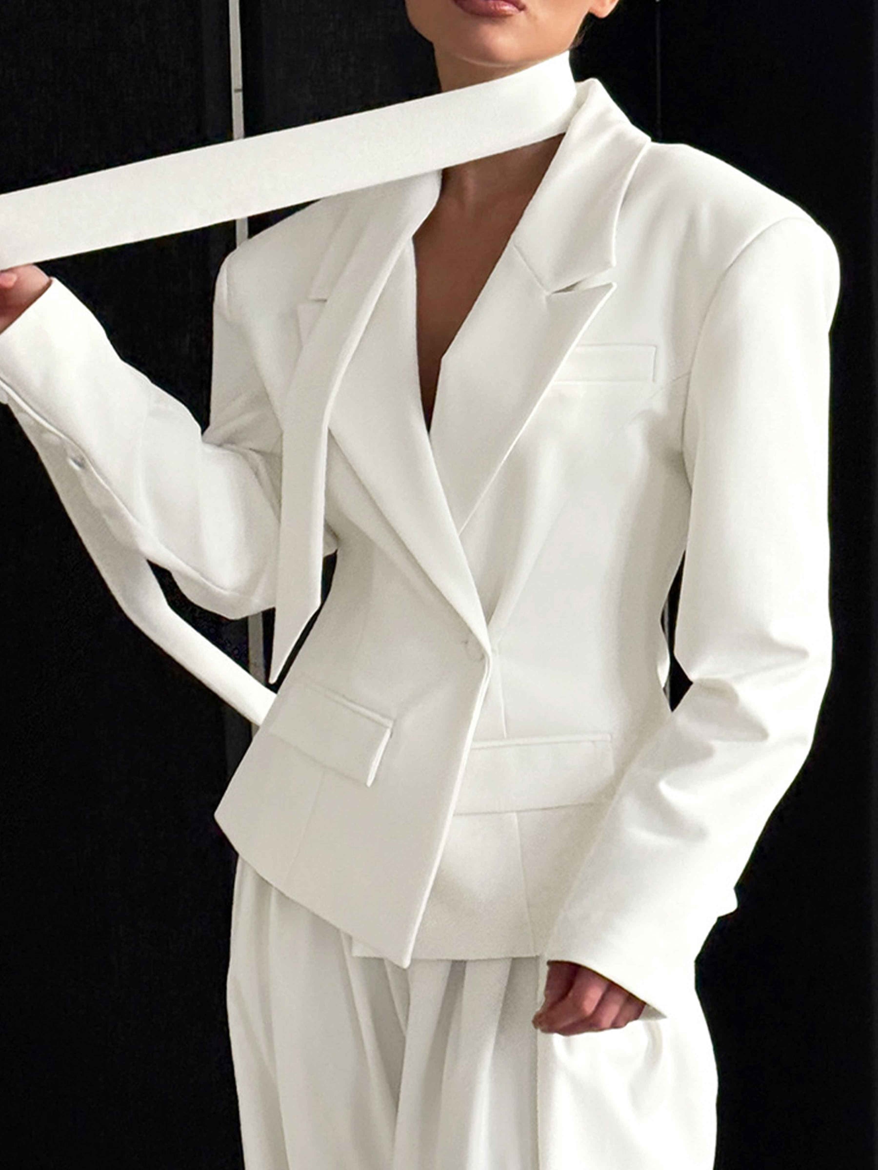 Slim Fit Women's One Button Suit Jacket with Decorative Tape