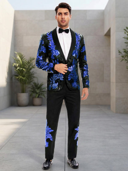 Sophisticated One Botton Sequined Single Breasted Men's Suits 2 Pieces For Evening Events