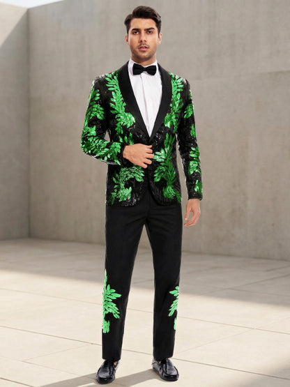 Sophisticated One Botton Sequined Single Breasted Men's Suits 2 Pieces For Evening Events