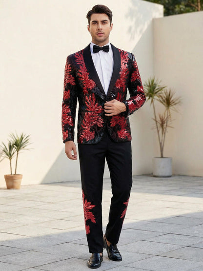 Sophisticated One Botton Sequined Single Breasted Men's Suits 2 Pieces For Evening Events