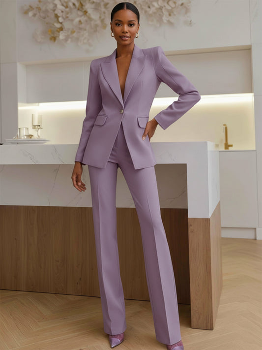 Sophisticated One Button Women's 2 Pieces Formal Blazer and Pants Suit Set