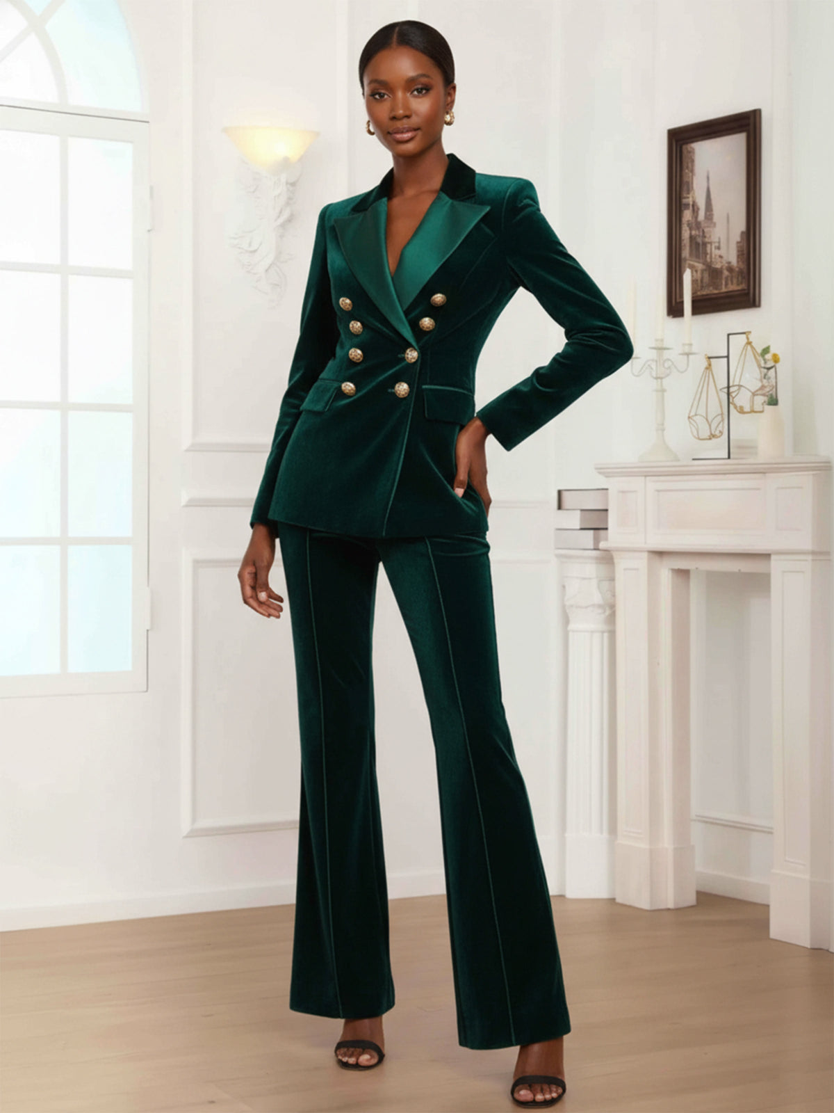 Sophisticated Velvet Double Breasted Women's Formal Suit Set