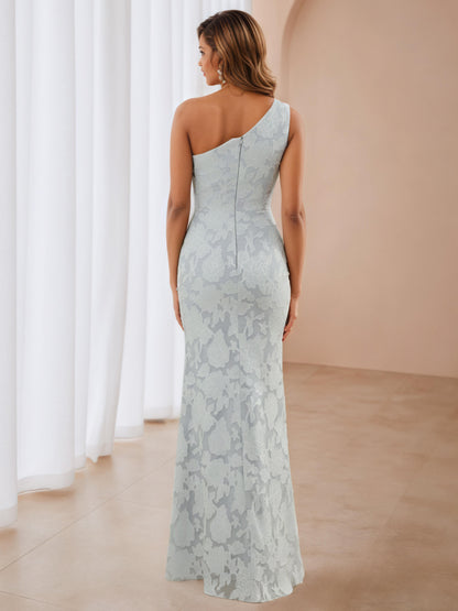 Amelora Stylish One Shoulder Pleated Slit Long Mother of the Bride Dresses