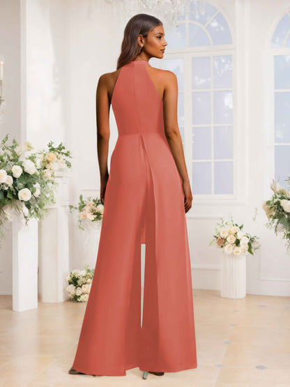 Stylish Halter Neckline Jumpsuits For Bridesmaids With Bow