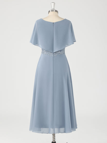 Sylvia Charming V Neck Appliques Tea Length Chiffon Mother of the Bride Dresses
