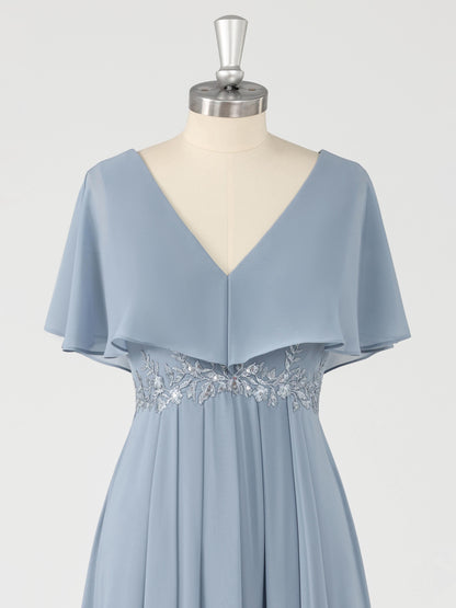 Sylvia Charming V Neck Appliques Tea Length Chiffon Mother of the Bride Dresses