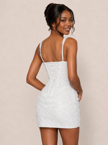 Talia Sparkly Sheath Square Neck Sequin Short Homecoming Dresses