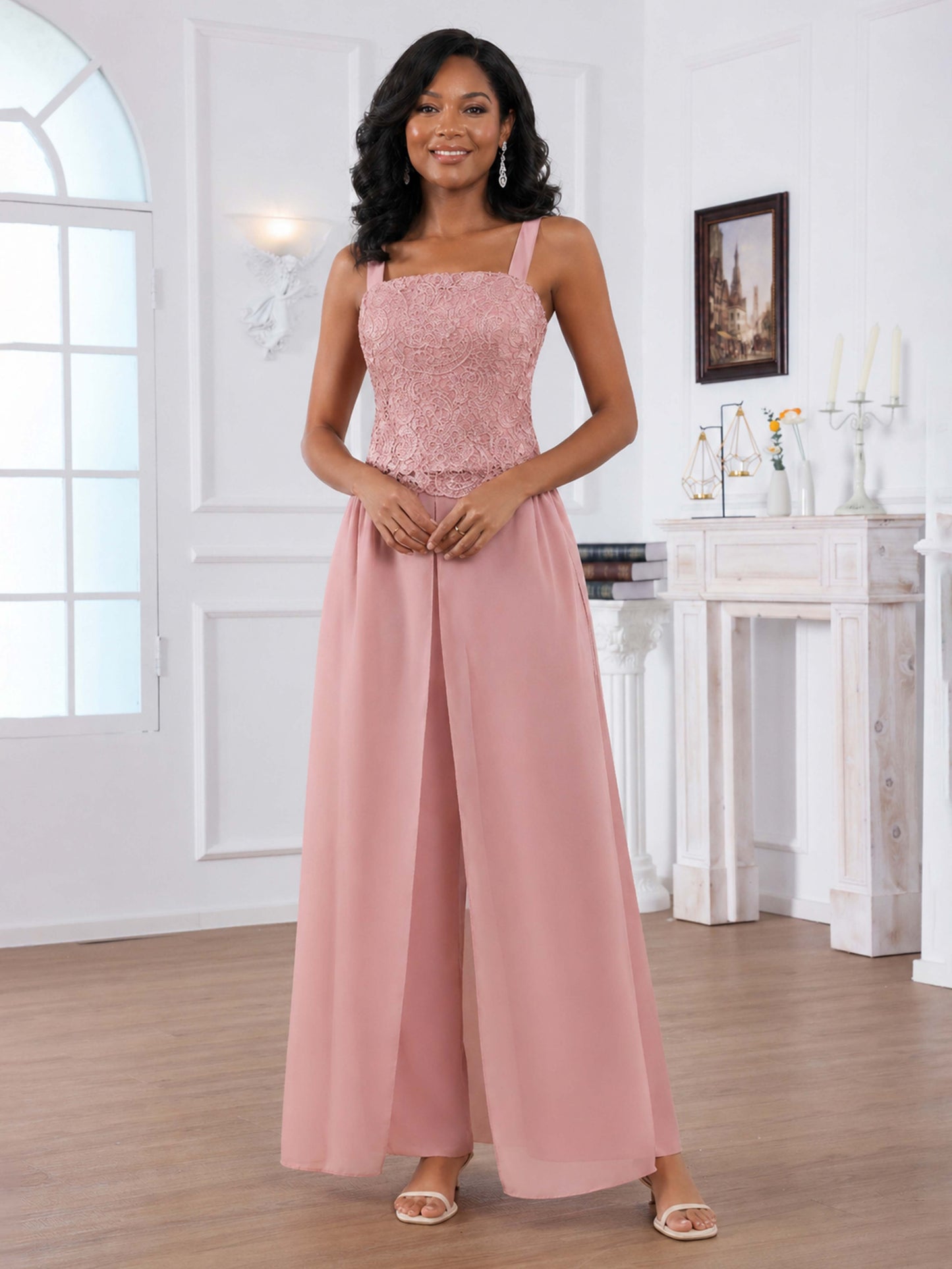 Termira Sophisticated Three Pieces Lace Sequins Chiffon Mother of the Bride Pantsuit