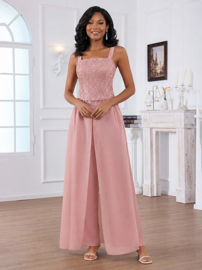 Termira Sophisticated Three Pieces Lace Sequins Chiffon Mother of the Bride Pantsuit