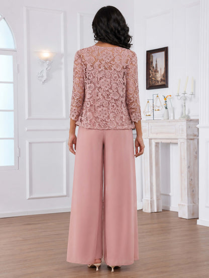 Termira Sophisticated Three Pieces Lace Sequins Chiffon Mother of the Bride Pantsuit