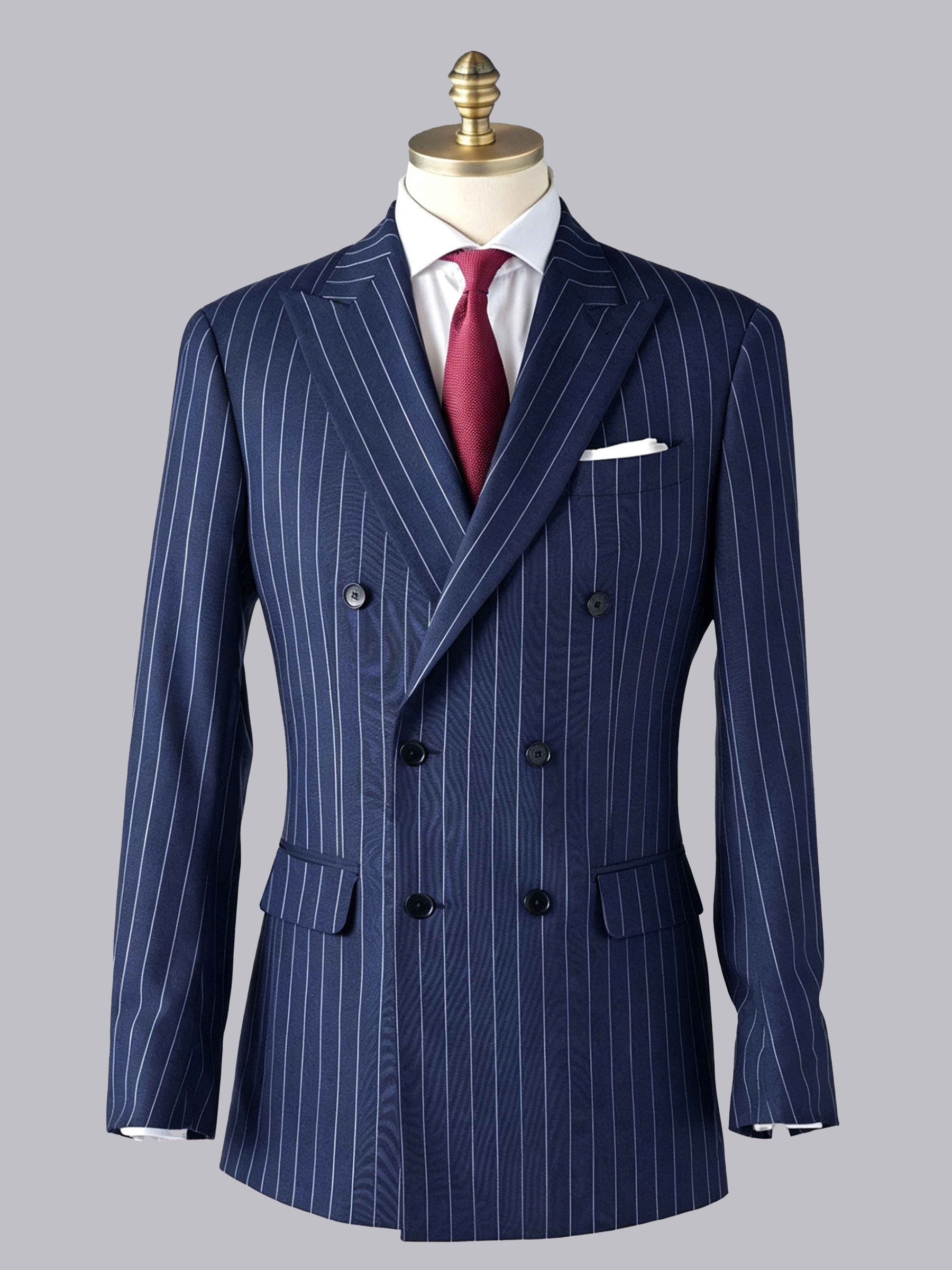 Timeless Men's Peak Lapel Double Breasted Vertical Stripe Formal Jacket