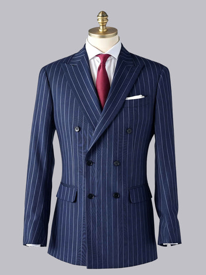 Timeless Men's Peak Lapel Double Breasted Vertical Stripe Formal Jacket