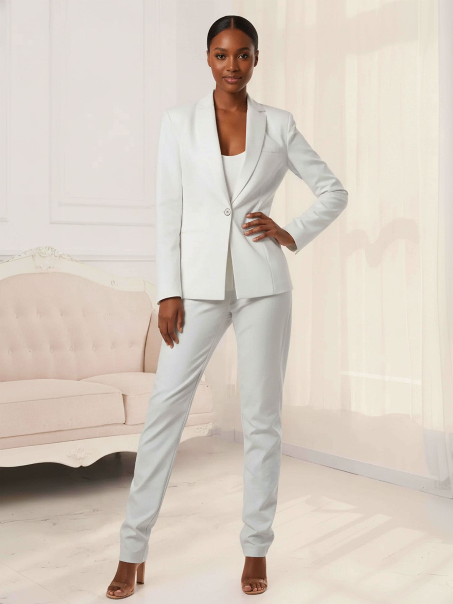 Timeless One Button Notch Lapel Women's 2 Pieces Slim Fit Suits