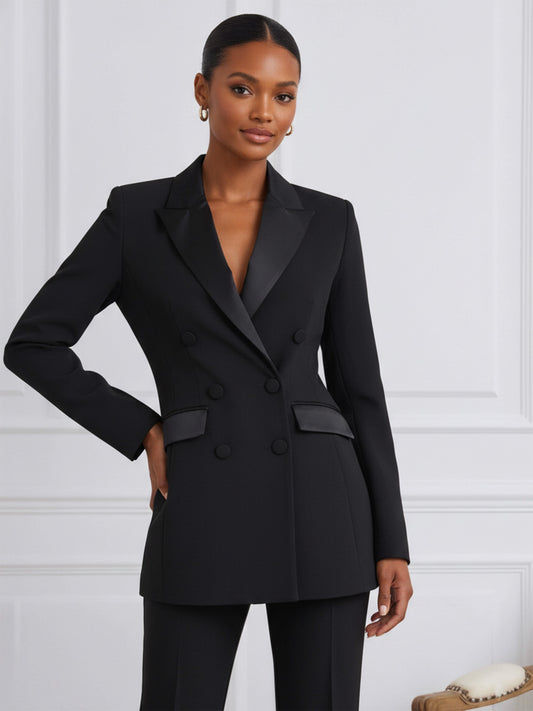Trendy Double Breasted Peak Lapel Women's  Slim Fit Formal Blazer