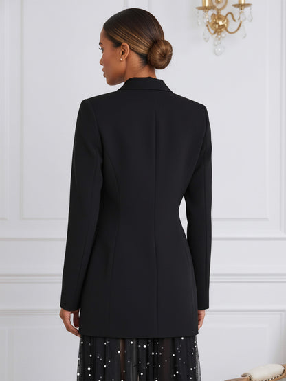 Trendy Double Breasted Peak Lapel Women's  Slim Fit Formal Blazer
