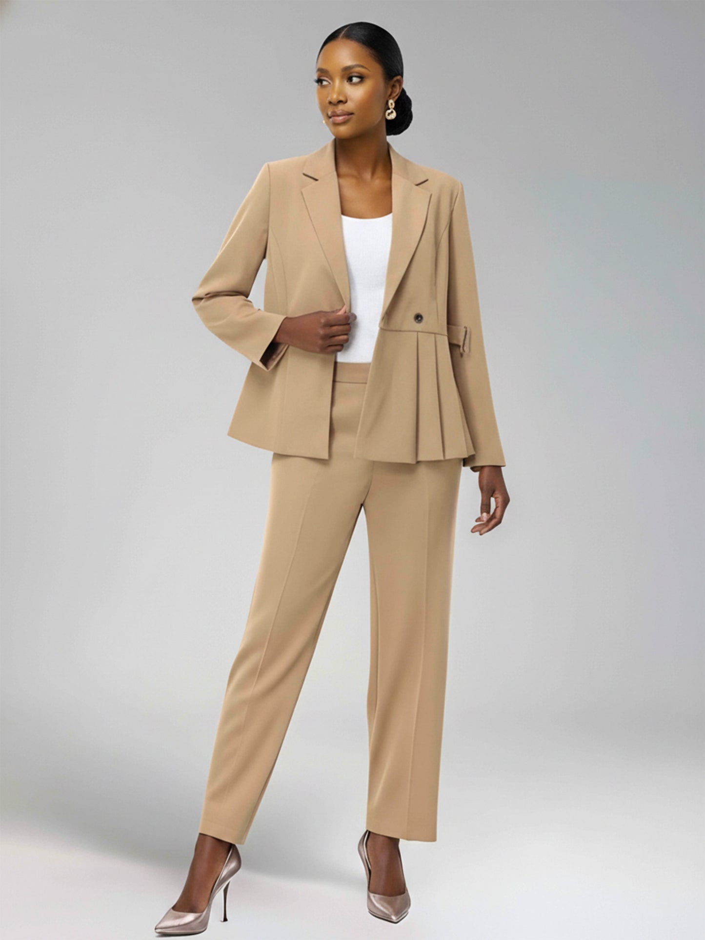 Trendy Notch Lapel Women's 2 Pieces Asymmetrical Guest Suit With Belt