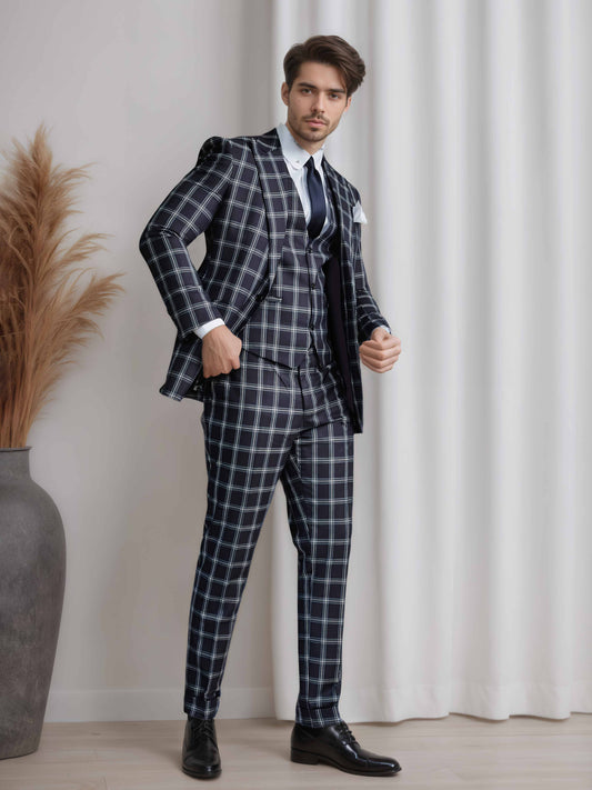 Trendy Peak Lapel One Button Men's 3 Pieces Houndstooth Suit