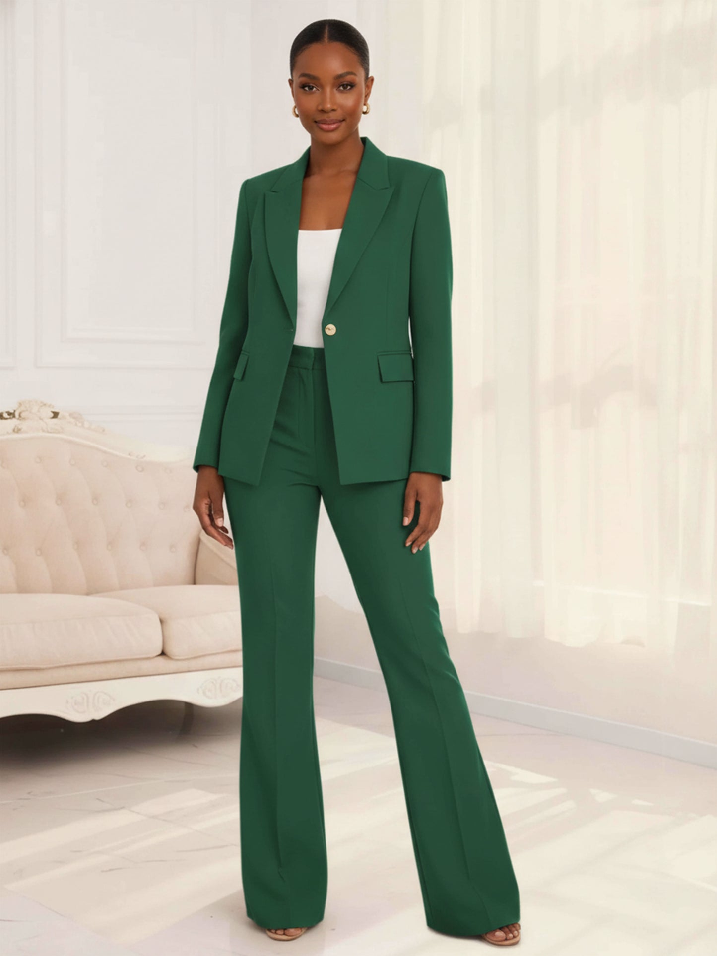 Trendy Peak Lapel One Button Women's Long Sleeves 2 Pieces Suits