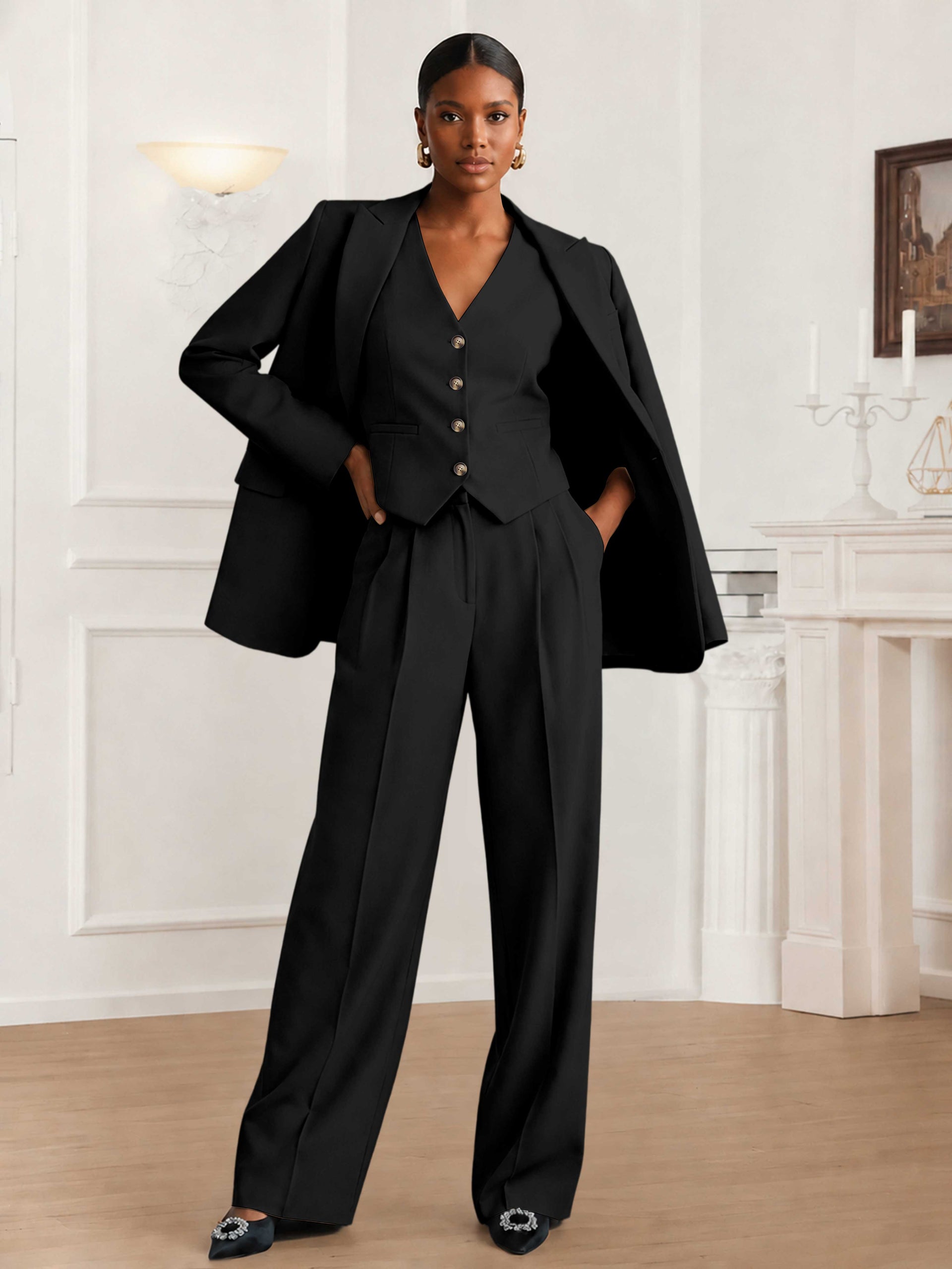 casual dress suit Trendy Peak Lapel Women's 3 Pieces regular Fit Business Suits – Cathnina Color:Sea Foam Empire Sequin Maxi Dress be it business navy blue high neck formal satin gown