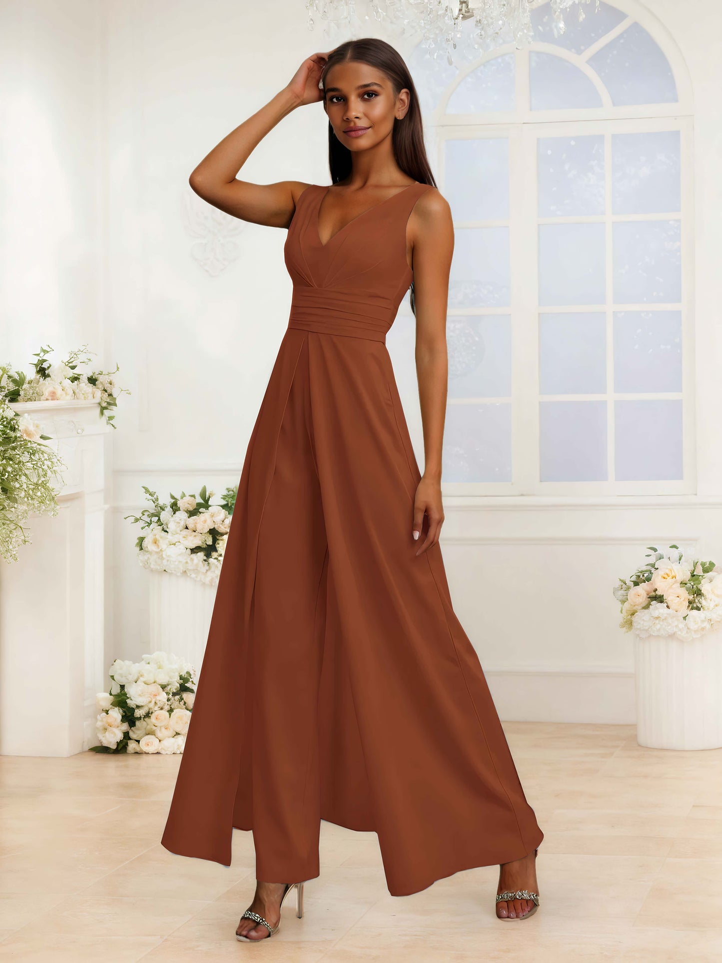 Trendy V-neck Sleeveless Jumpsuits For Bridesmaids