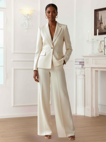 Trendy Women's 2 Pieces Solid Regular Fit Wedding Blazer and Pants Set