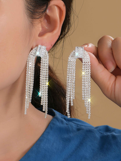 Exquisite Rhinestone Long Drop Earrings