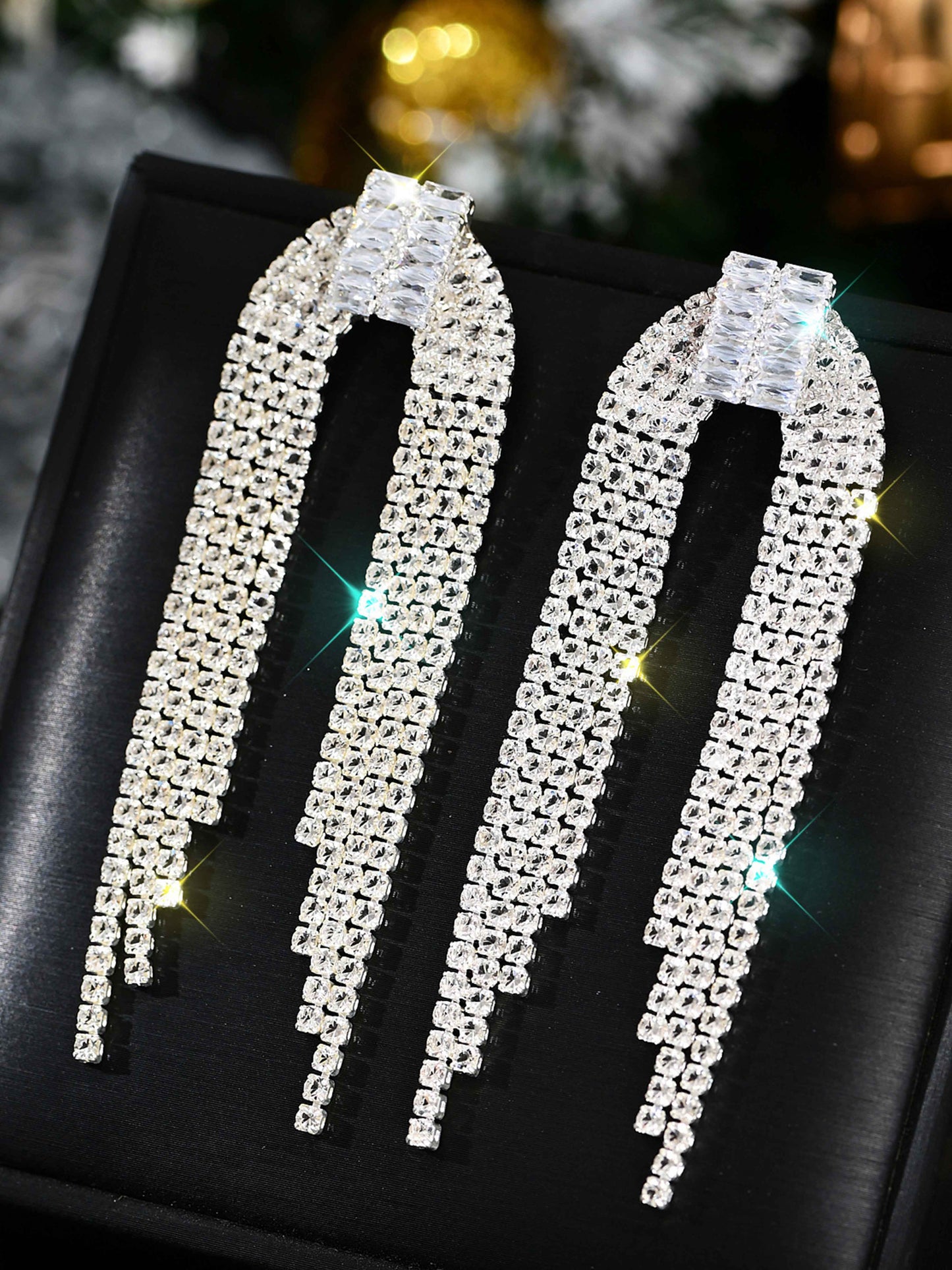 Exquisite Rhinestone Long Drop Earrings