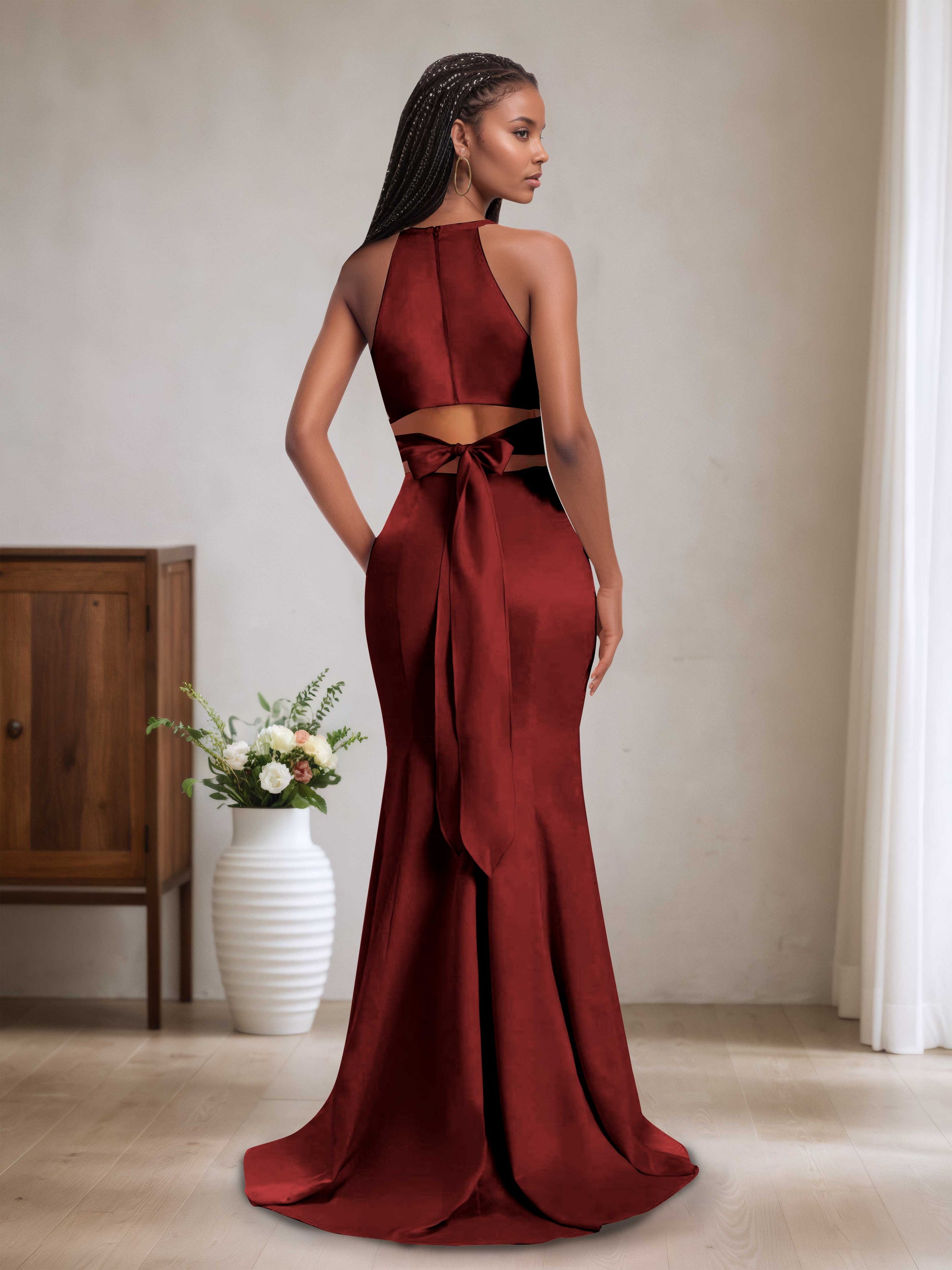 Valentin Modest Halter Neck Bridesmaid Dresses with Bow Knot Cathnina Valentin Modest Halter Neck Bridesmaid Dresses with Bow Knot Cathnina