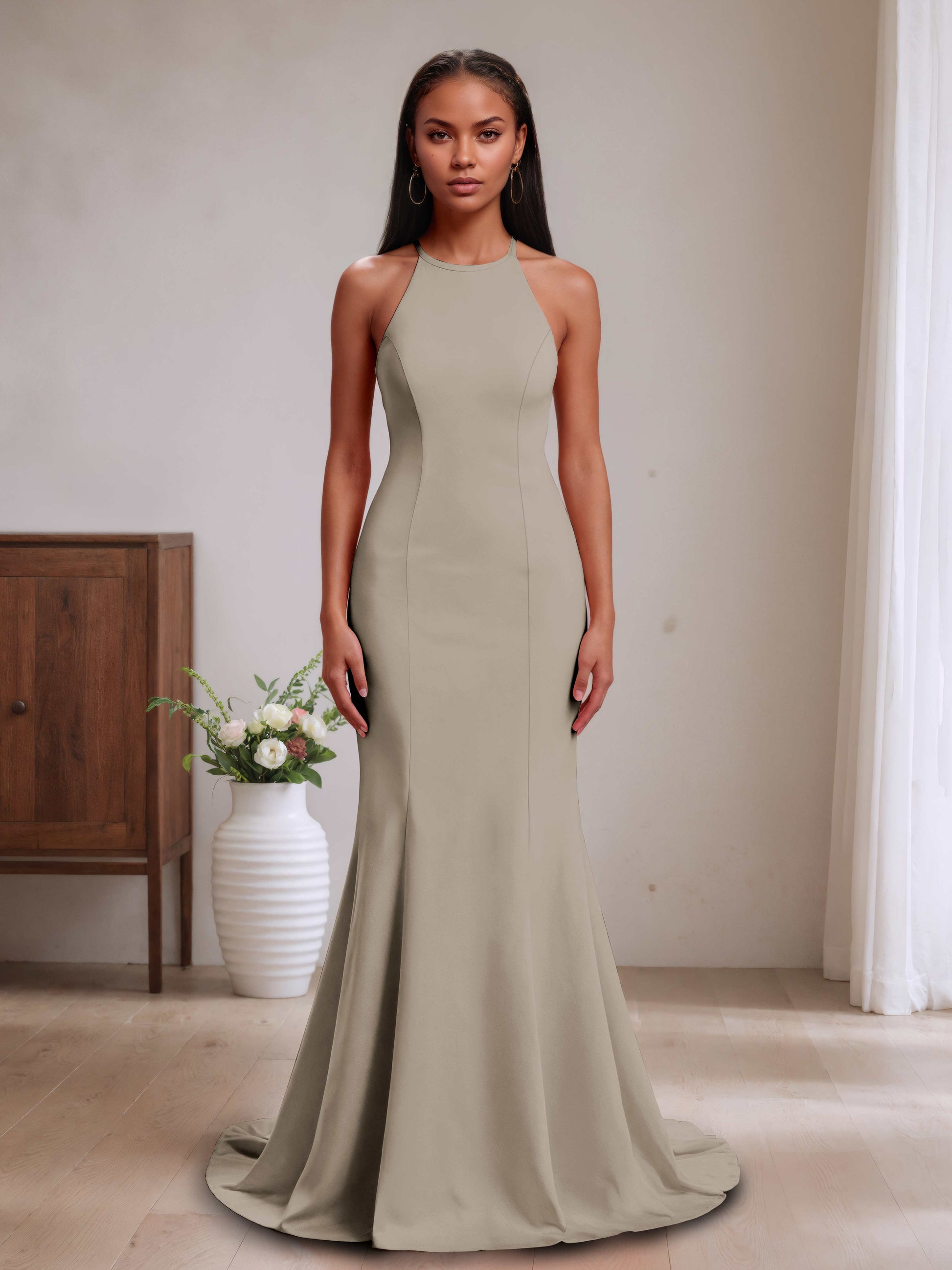 Valentin Modest Halter Neck Bridesmaid Dresses with Bow Knot Cathnina Valentin Modest Halter Neck Bridesmaid Dresses with Bow Knot Cathnina