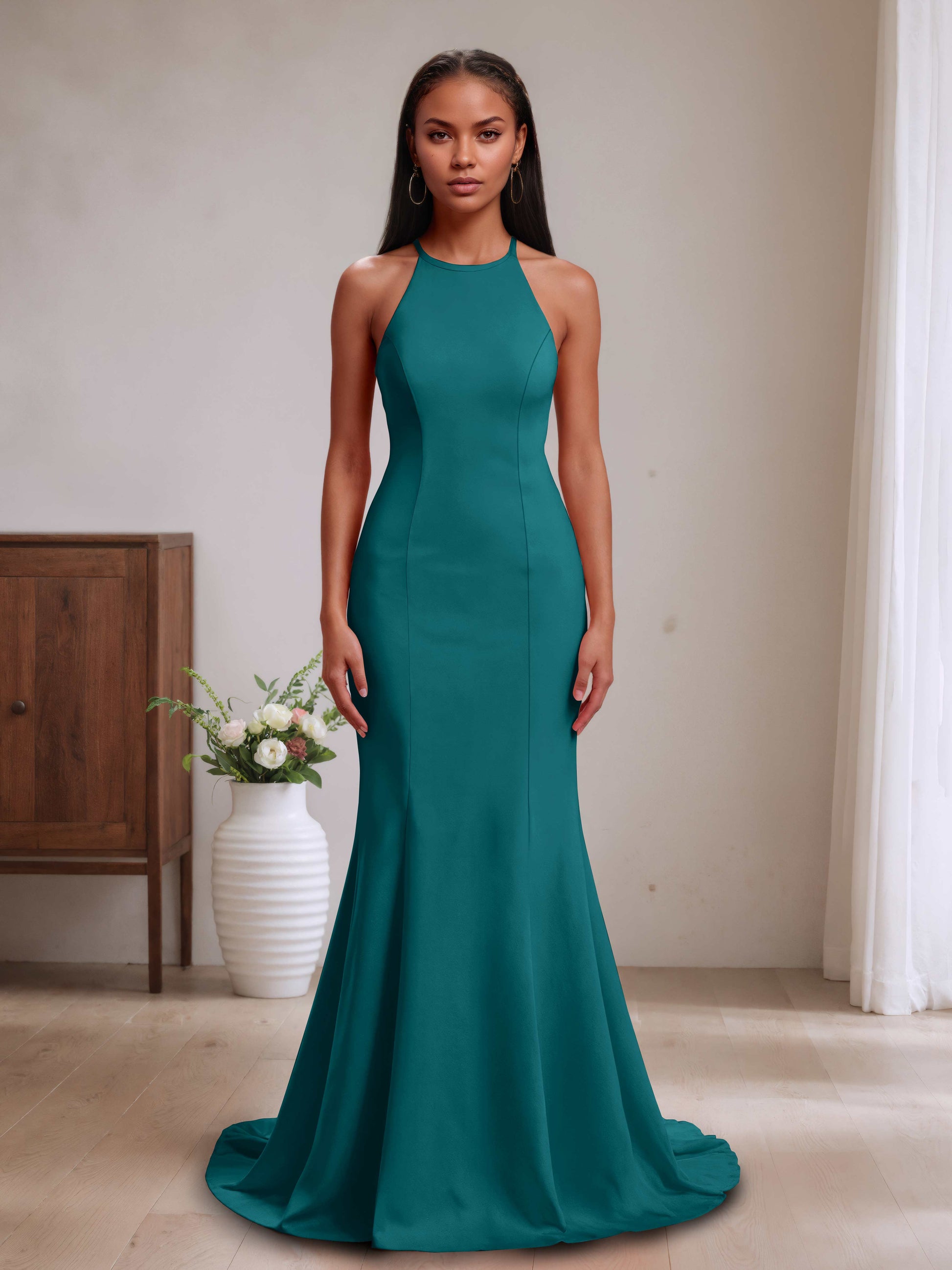 Valentin Modest Halter Neck Bridesmaid Dresses with Bow Knot Cathnina Valentin Modest Halter Neck Bridesmaid Dresses with Bow Knot Cathnina