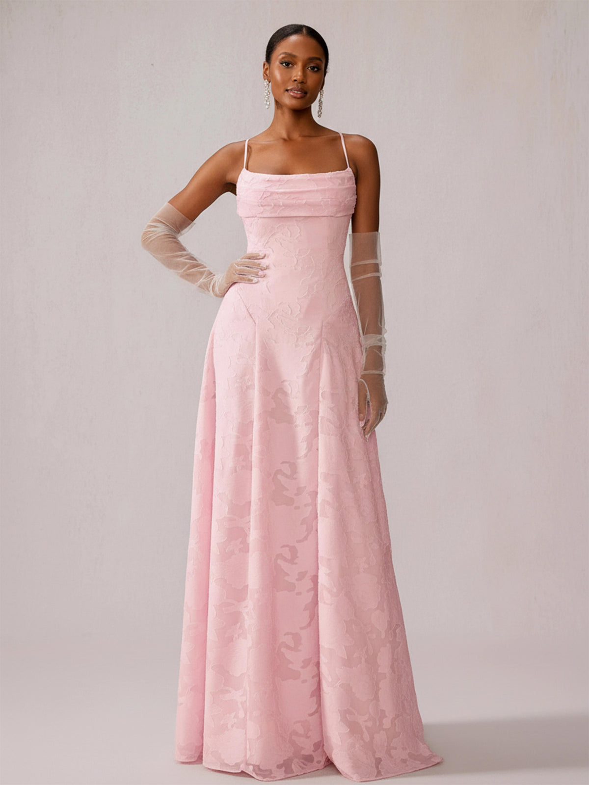 Aella A-Line Spaghetti Strap Sleeveless Floor-Length Floral Lace Long Bridesmaid Dresses