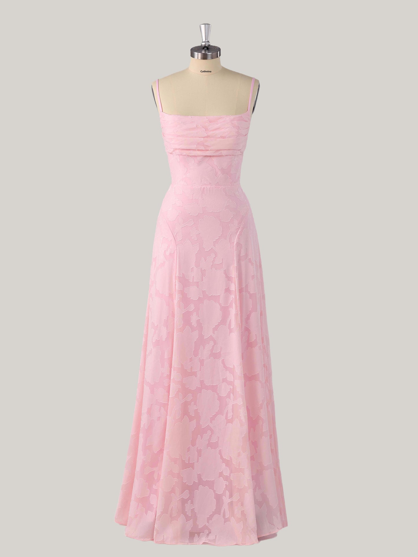 Vella A-Line Spaghetti Strap Sleeveless Floor-Length Floral Lace Long Bridesmaid Dresses