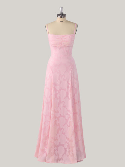 Vella A-Line Spaghetti Strap Sleeveless Floor-Length Floral Lace Long Bridesmaid Dresses
