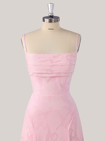 Vella A-Line Spaghetti Strap Sleeveless Floor-Length Floral Lace Long Bridesmaid Dresses