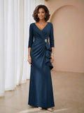 Velmora Elegant Column Gown Draped V-Neck Mother of the Bride Dresses