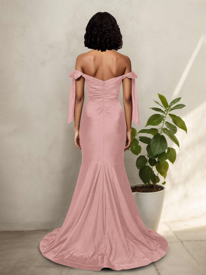 Velora Sexy Off The Shoulder Long Mermaid Prom Dresses with Bows