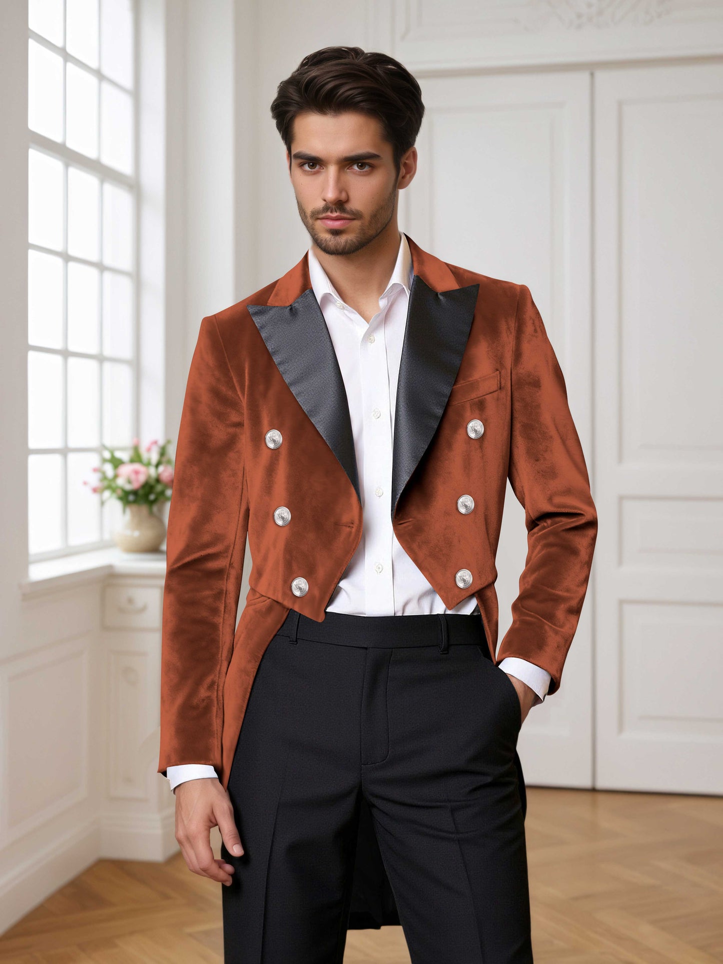 Velvet Double Breasted Peak Lapel Men's 2 Pieces Tuxedo Suit For Wedding Dinner