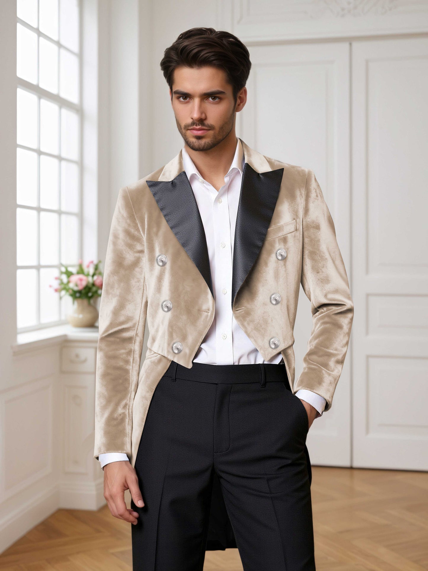 Velvet Double Breasted Peak Lapel Men's 2 Pieces Tuxedo Suit For Wedding Dinner