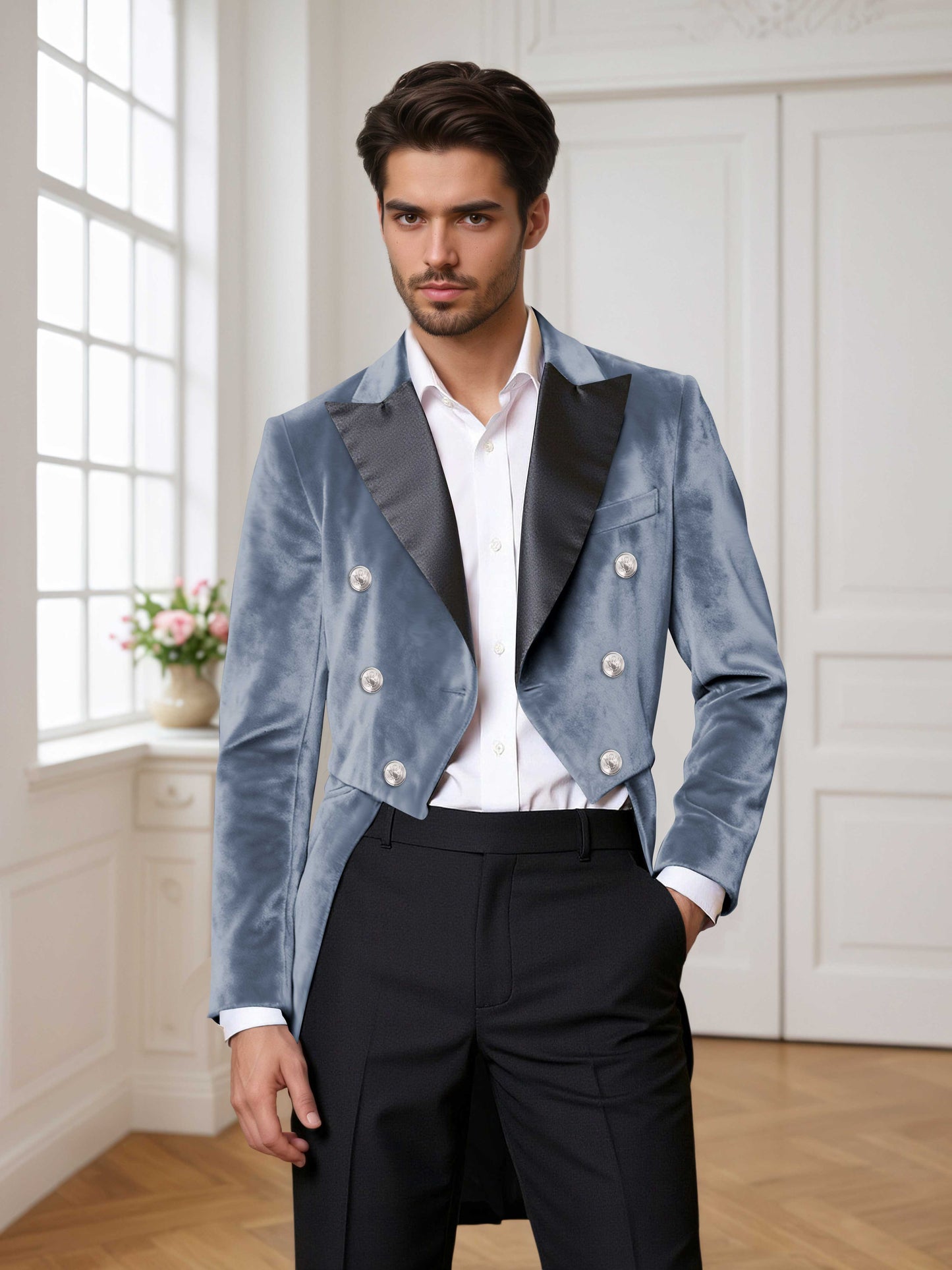 Velvet Double Breasted Peak Lapel Men's 2 Pieces Tuxedo Suit For Wedding Dinner