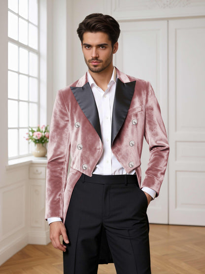 Velvet Double Breasted Peak Lapel Men's 2 Pieces Tuxedo Suit For Wedding Dinner