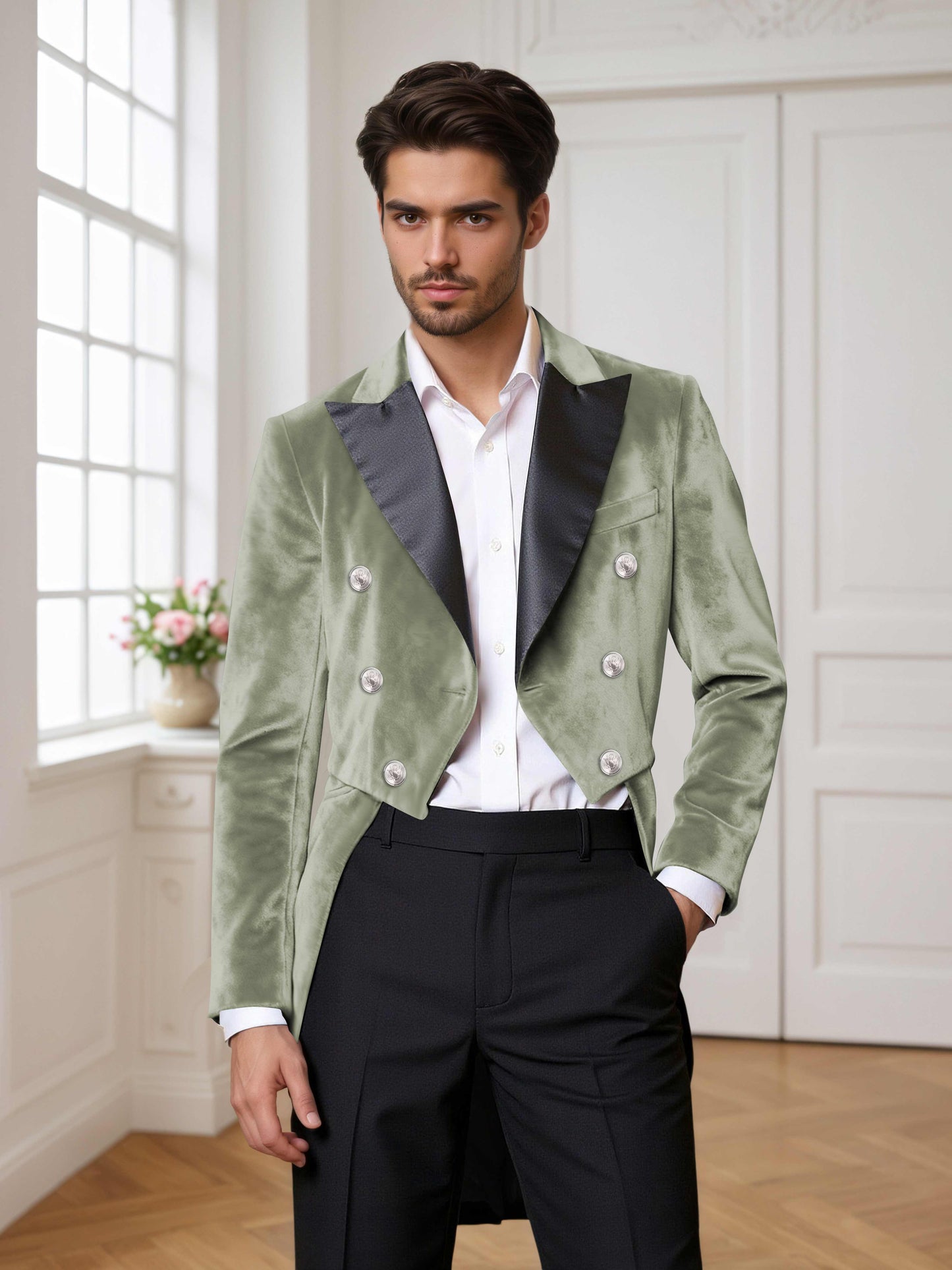 Velvet Double Breasted Peak Lapel Men's 2 Pieces Tuxedo Suit For Wedding Dinner