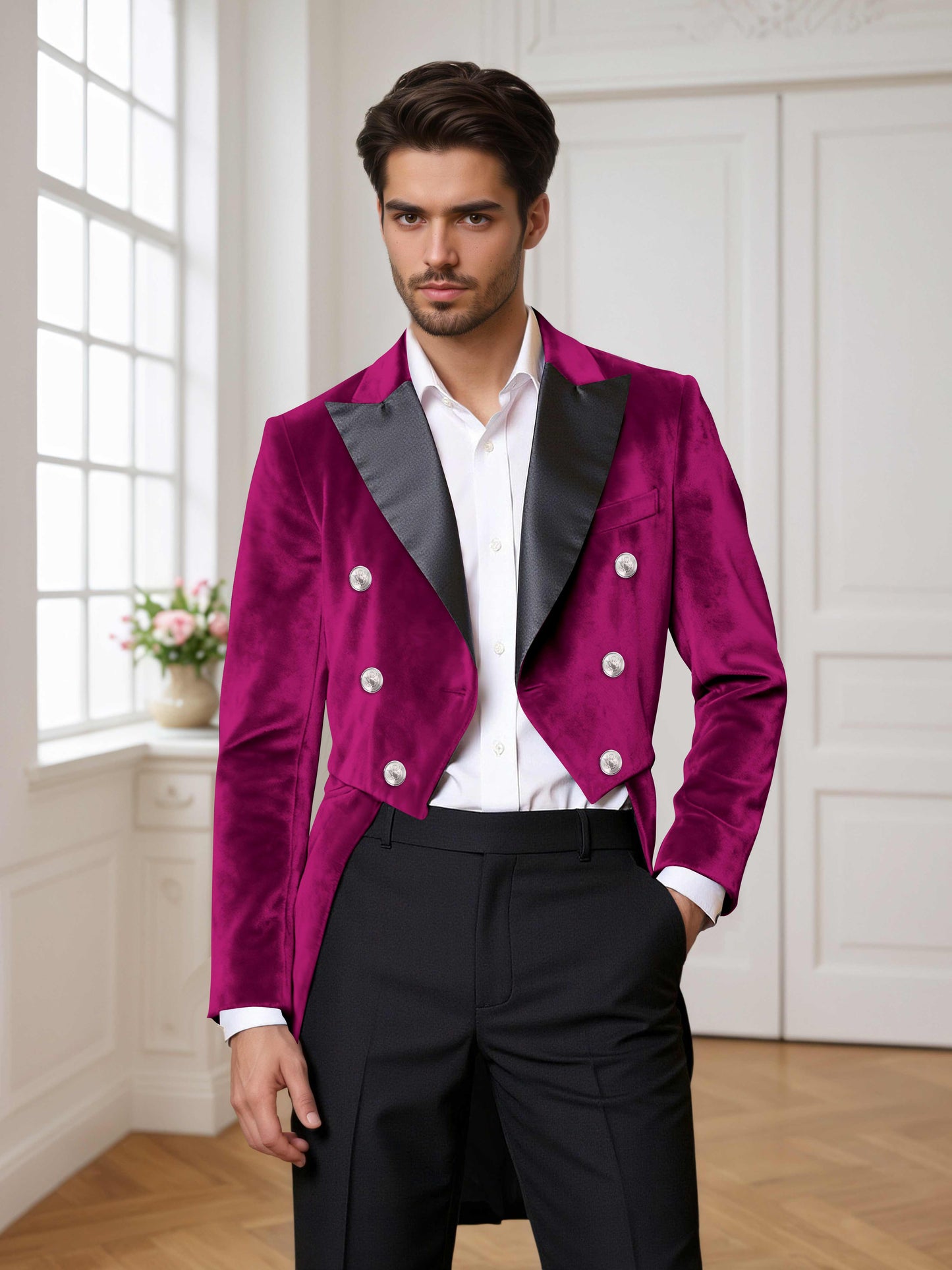 Velvet Double Breasted Peak Lapel Men's 2 Pieces Tuxedo Suit For Wedding Dinner