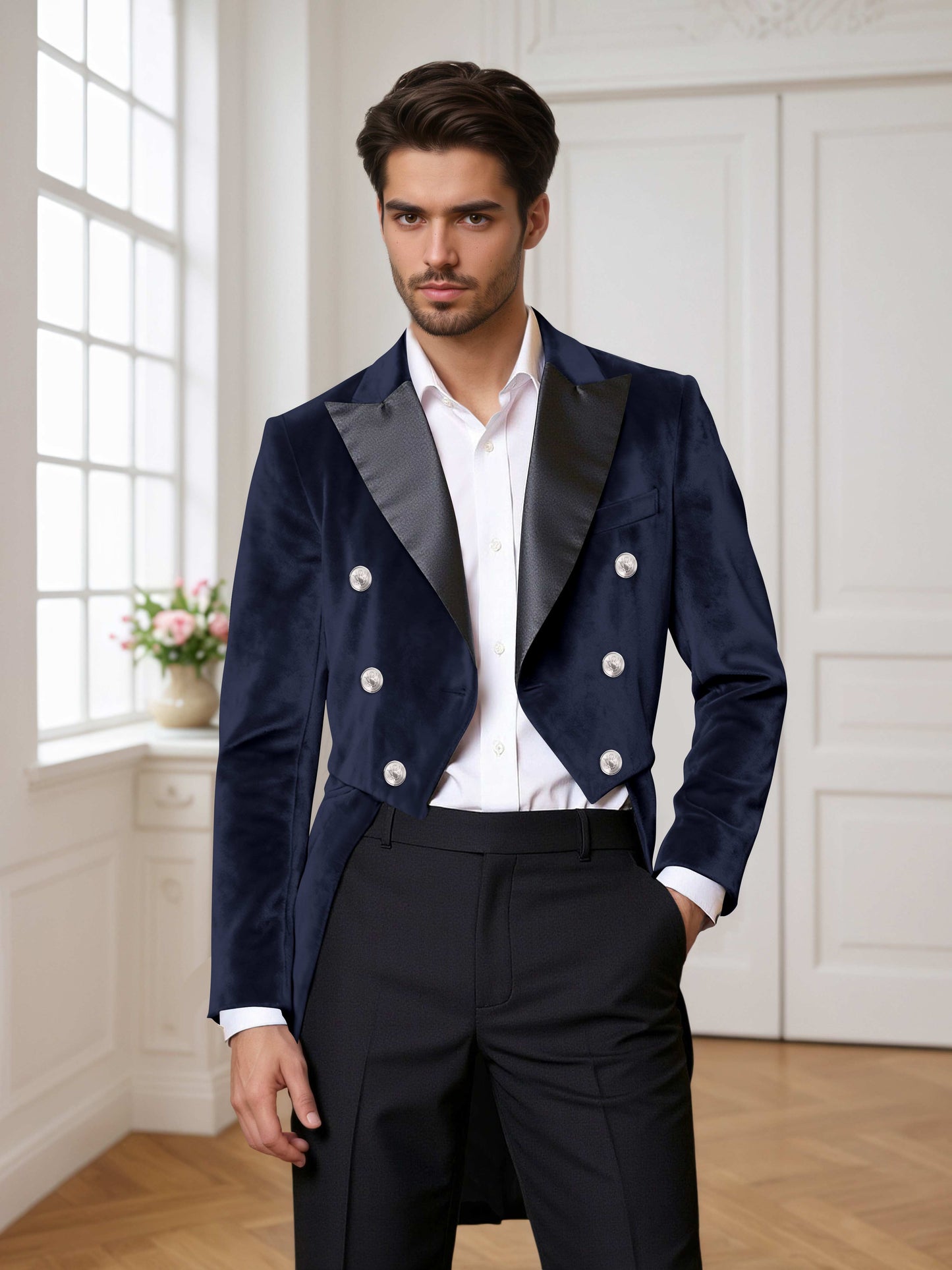 Velvet Double Breasted Peak Lapel Men's 2 Pieces Tuxedo Suit For Wedding Dinner