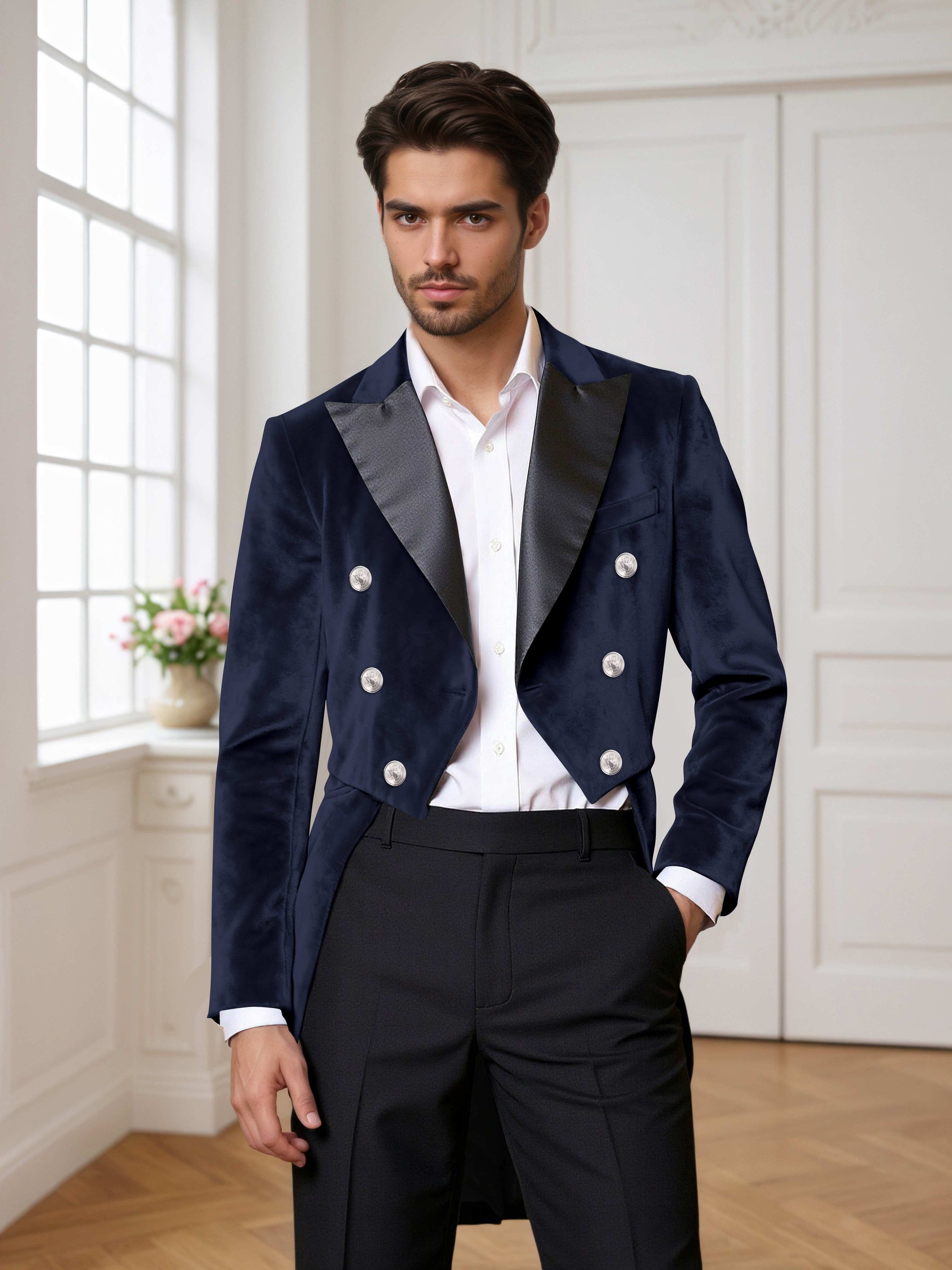 Velvet Double Breasted Peak Lapel Men's 2 Pieces Tuxedo Suit For Wedding Dinner
